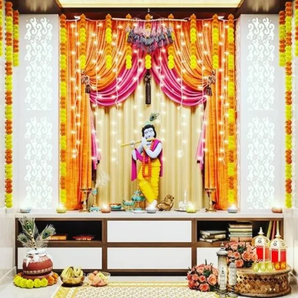 Flower Decoration for Pooja Krishna at home