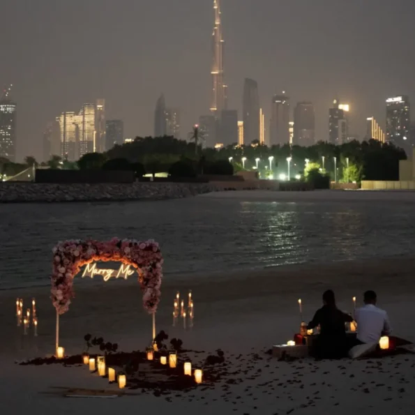 Bespoke Proposal at Sunrise Beach with Burj Khalifa View