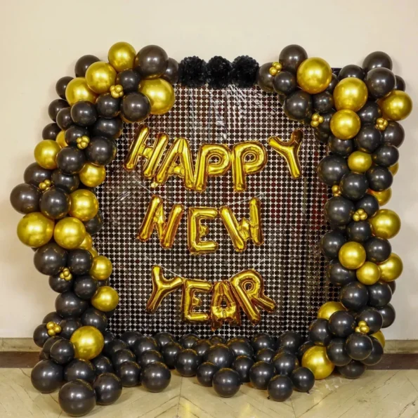 Black Gold Sequin New Year Arch Setup