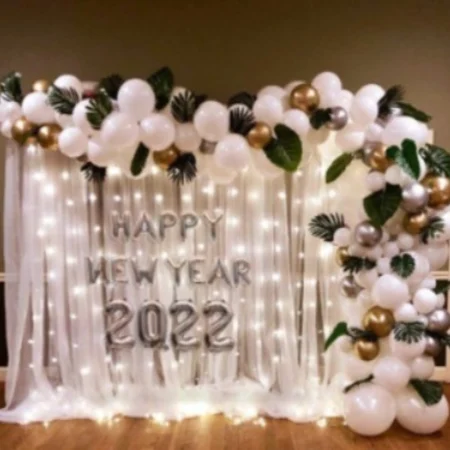 Elegant White & Gold New Year Backdrop Setup