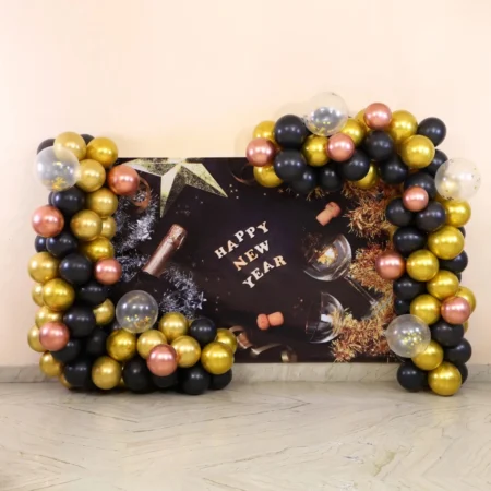 Midnight Gold New Year Balloon Arch Setup