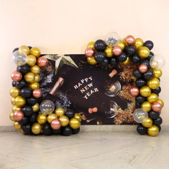 Midnight Gold New Year Balloon Arch Setup