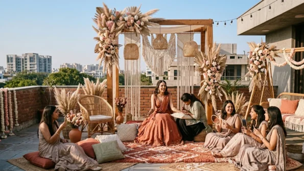 Beautiful mehndi decoration setup at home in Delhi NCR