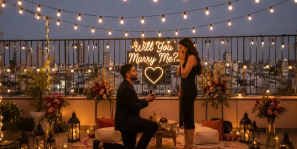 Rooftop or Terrace Setup with String Lights