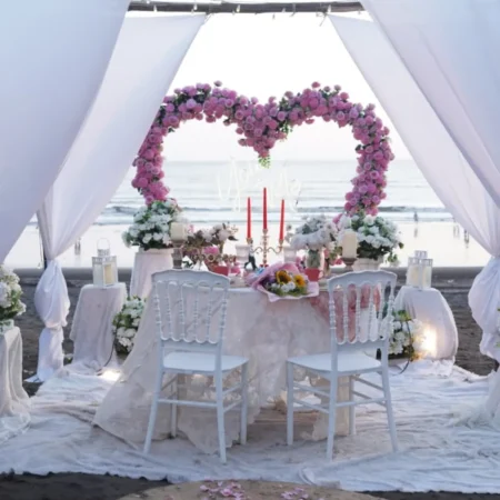 Luxury Beachside Cabana with Pink Heart Setup